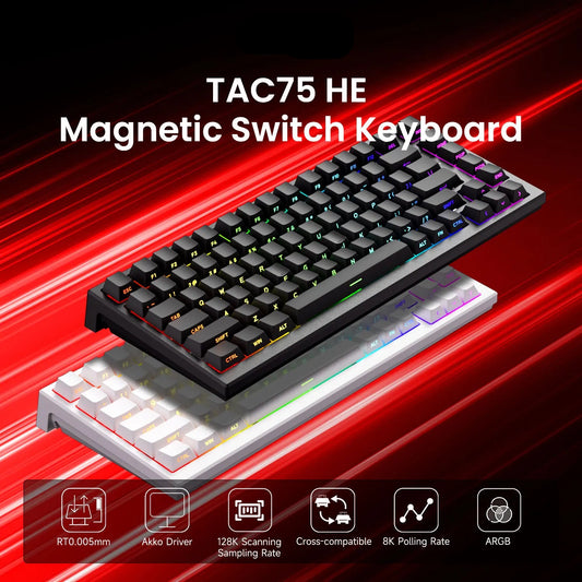 AKKO TAC75 HE Magnetic Switch Keyboard 75% Gaming Keyboards Rapid Trigger 0.005mm 8K RGB Wired Esports Custom Keyboard for Gamer