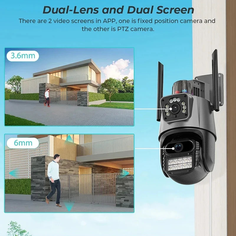 8MP WiFi Camera Outdoor 8X Zoom Security Camera 4K Video Surveillance Three Lens Dual Screen PTZ ICsee Alexa NVR Security CCTV