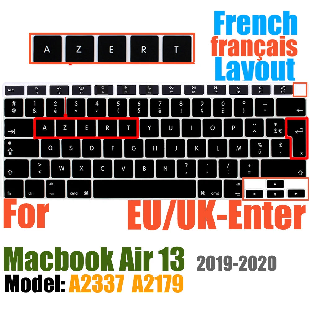 Keyboard Cover For MacBook Air 13 inch 2022 2021 2020 Release A2337 M1 A2179 with Touch ID Waterproof Protective Silicone Skin