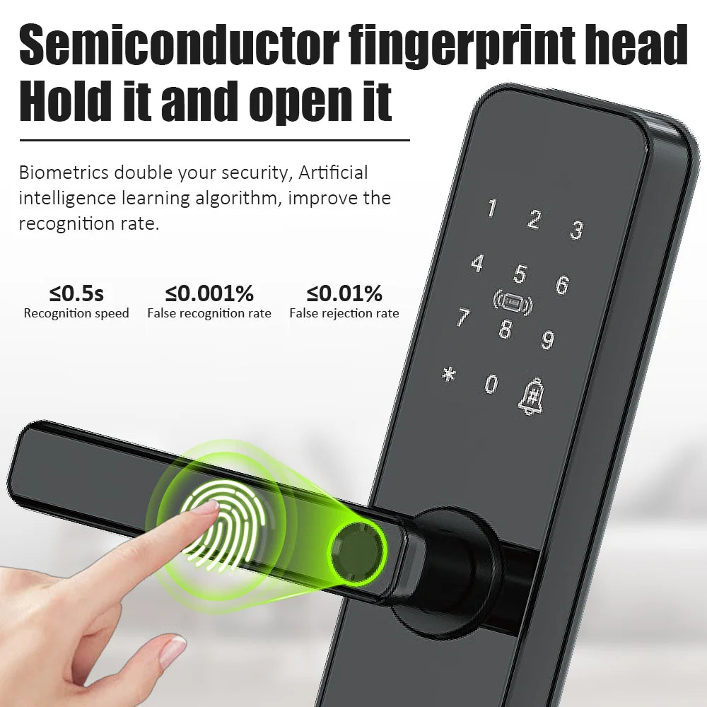 Tuya Wifi Electronic Smart Door Lock with Biometric Fingerprint/IC Card/Password/Key Unlock/Remote Control/USB Emergency Charge