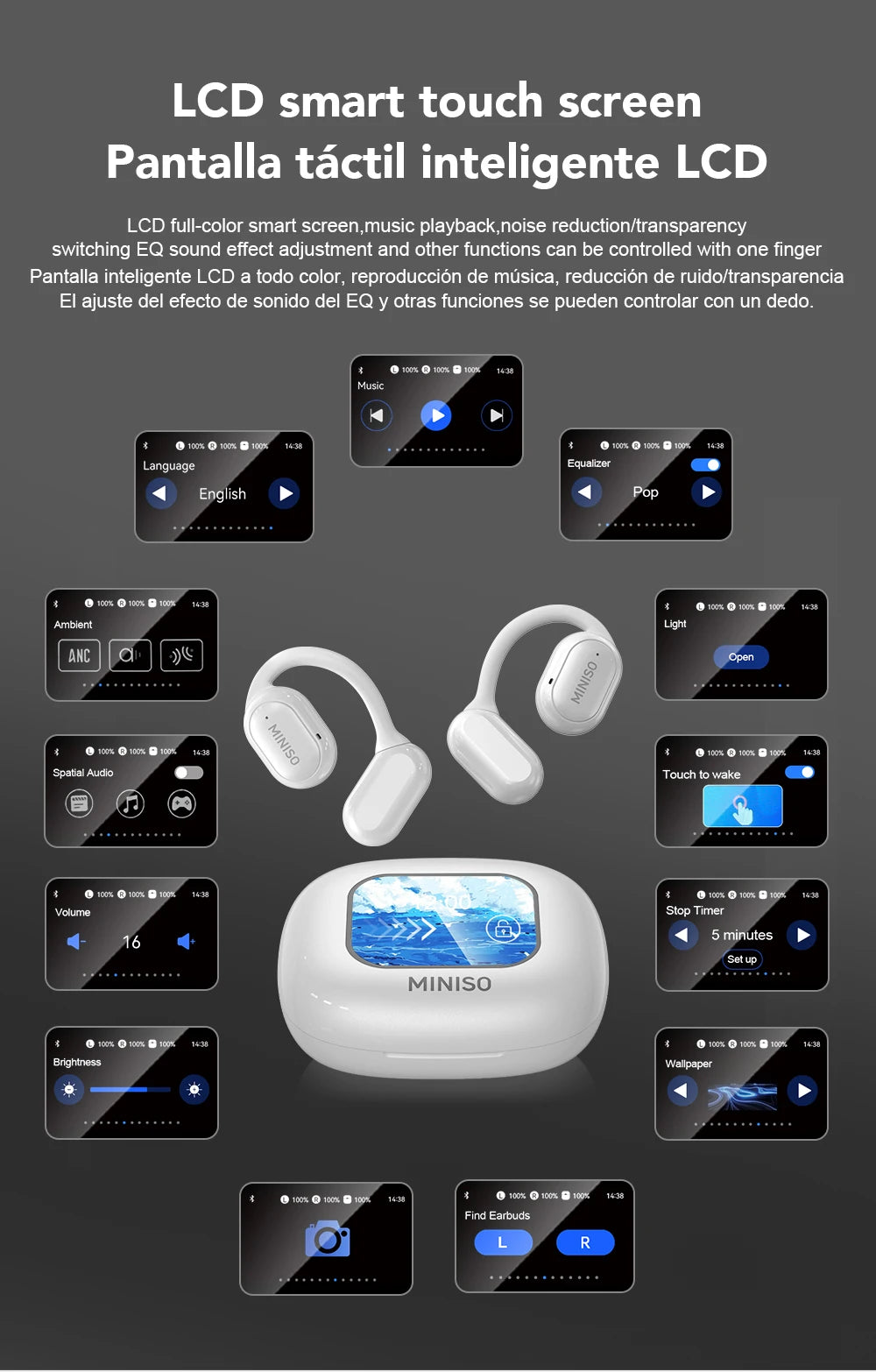 MINISO X30 Wireless Headphones Bluetooth Translation Earbuds Chat Headset Office Travel,real-time Translate Equalizer APP