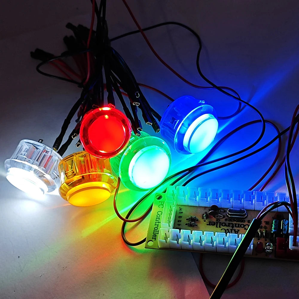 5V LED Illuminated Arcade Light Push Button 30mm/24mm Clear Plastic Coin Operated Joystick Game Button for DIY Arcade Machine