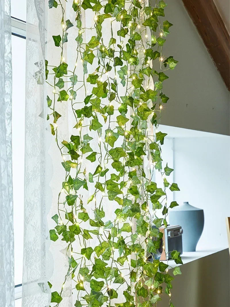Flower Green Leaf String Lights Artificial Vine Fairy Lights Battery Powered Christmas Tree Garland Light for Weeding Home Decor