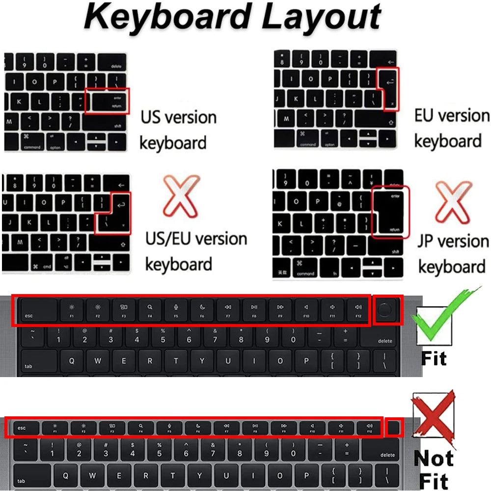 Compatible keyboard cover for 2025 MacBook Air 13.6 M4 A3240 A3113 MacBook Pro14 16 M4 M3 A3185 A3401 A3403 A2991 with touch ID