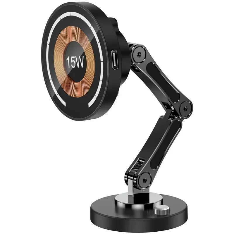 Car Magnetic Wireless Charger Dashboard Phone Holder Adjustable Long Arm For Magsafe iPhone 16 15 14 13 12 Pro Max Fast Charging
