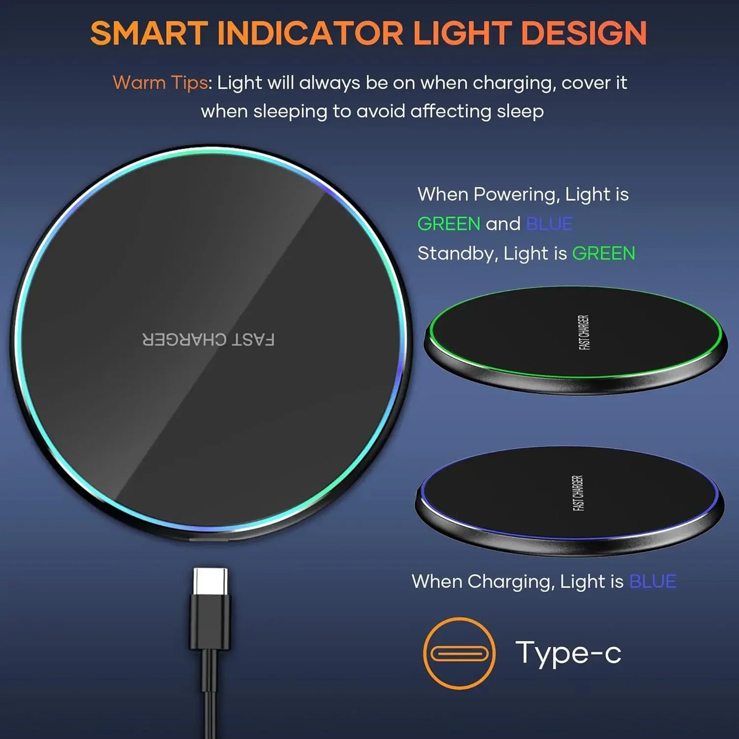 Mini LED Wireless Charger Pad For iPhone 16 15 14 13 12 8 X Pro Max Samsung Xiaomi Induction Fast Charging Dock Station