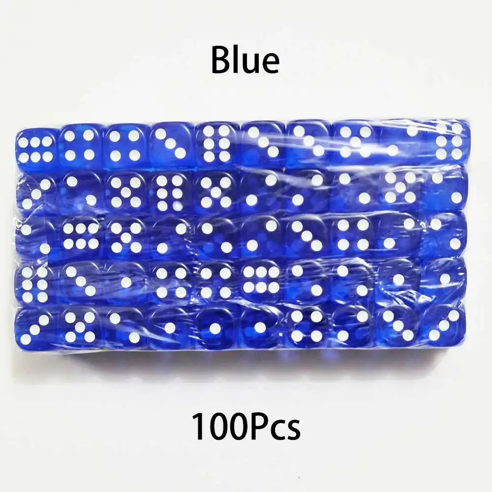 100PCS  D6 Dice 12mm 6 Sided Multicolor Transparent Color Acrylic Rounded Edges Dice For Table
