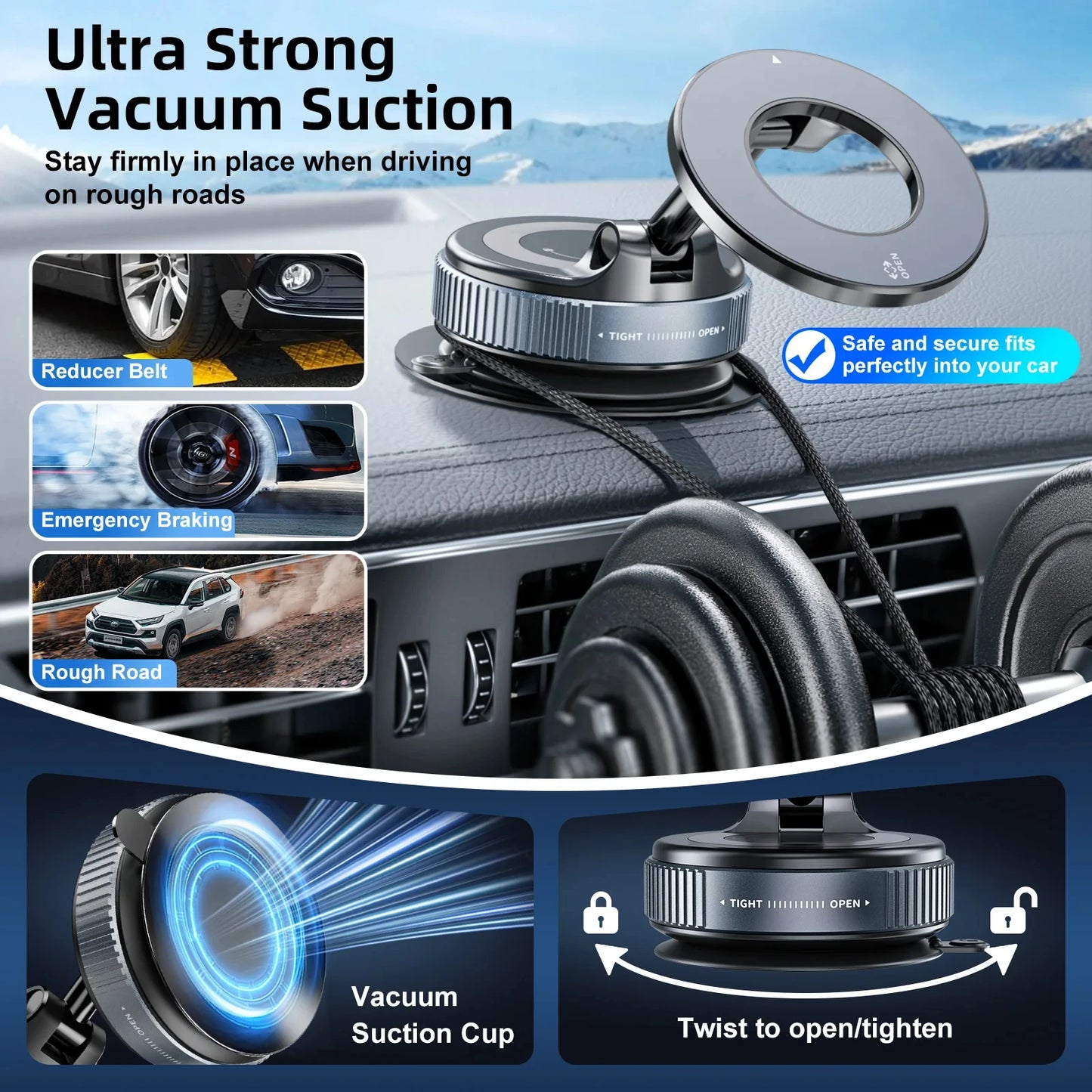 X68 For iphone 14 15 16 Strong Magnetic Car Phone Holder Foldable Design 360° Adjustable Vacuum Mount for Car/Desk/Bathroom Use