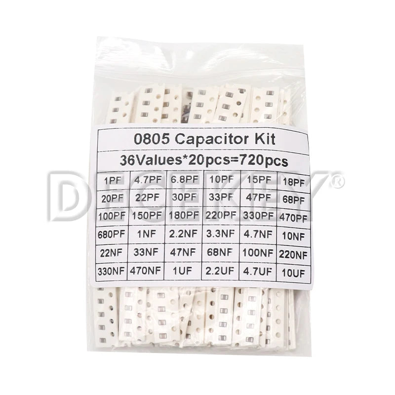 320PCS 720PCS 0603 0805 1206 SMD Capacitor Assorted Kit 16/36/50Values 1PF - 10UF Capacitance Set 100NF 0.1UF 1UF 2.2UF 4.7UF