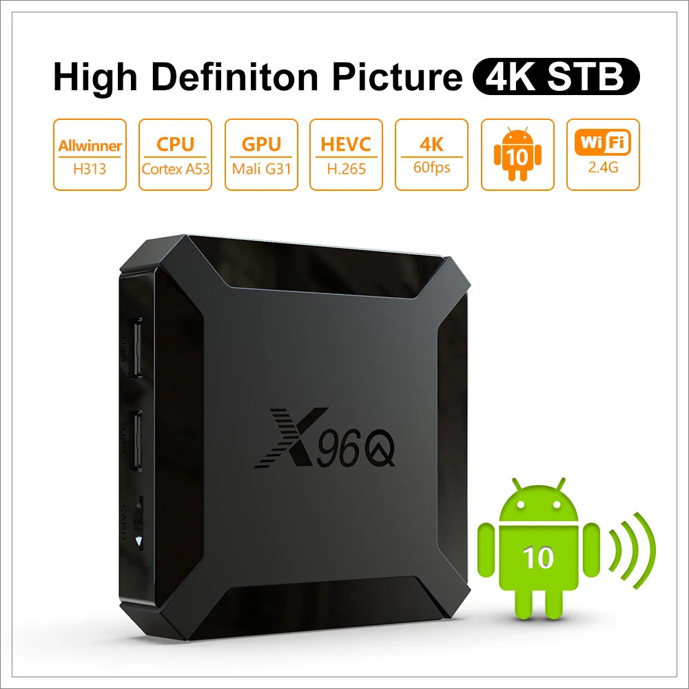 Smart Set Top Box X96Q TV Box Allwinner H313 Quad Core 2.4G Wifi Android 10.0 4K Google Player Youtube Media Player X96Q 2GB 16G