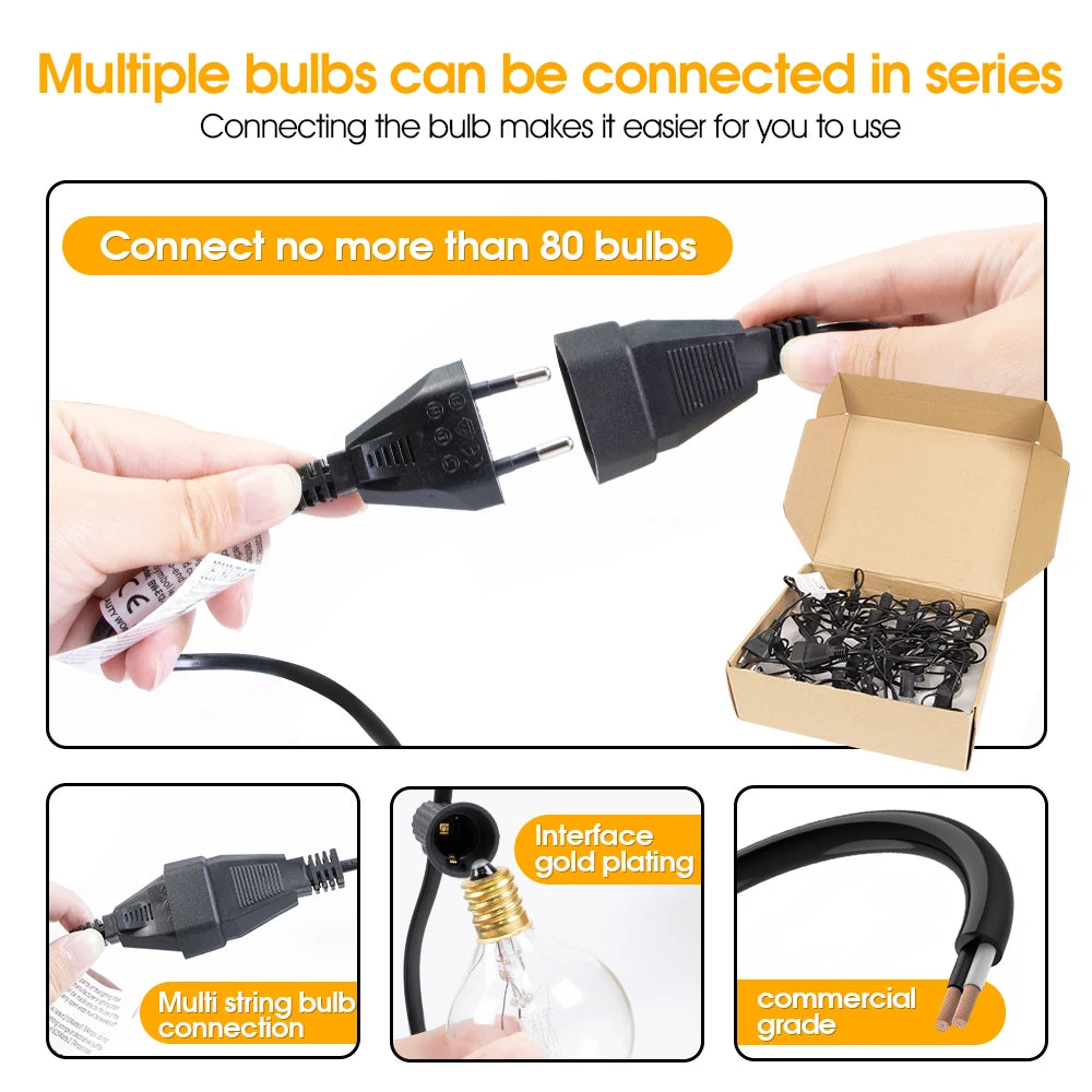 50Ft Patio String Light Outdoor Garland Lights ,220V Connectable Hanging Light for Backyard Porch Balcony Party Decor, E12 G40