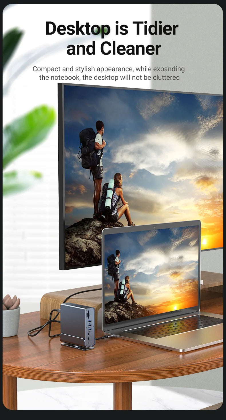 15 in 1 USB C HUB Docking Staion Multi-port Type C Thunderbolt wtih USB 3.0 HDMI PD 100W RJ45 SD/TF Audio 3.5 for Macbook Laptop