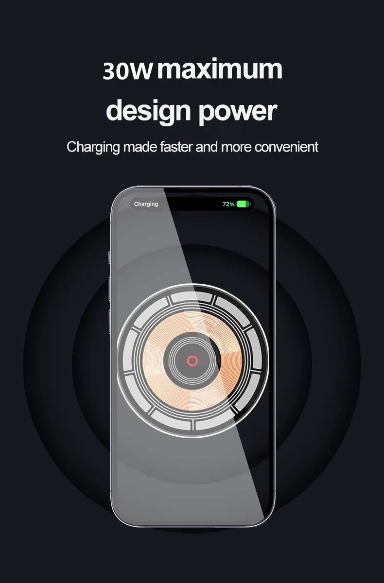 30W Car Magnetic Wireless Charger Phone Holder Stand for iPhone 15 14 13 12 Pro Max Samsung Car Mount Fast Charging Dock Station