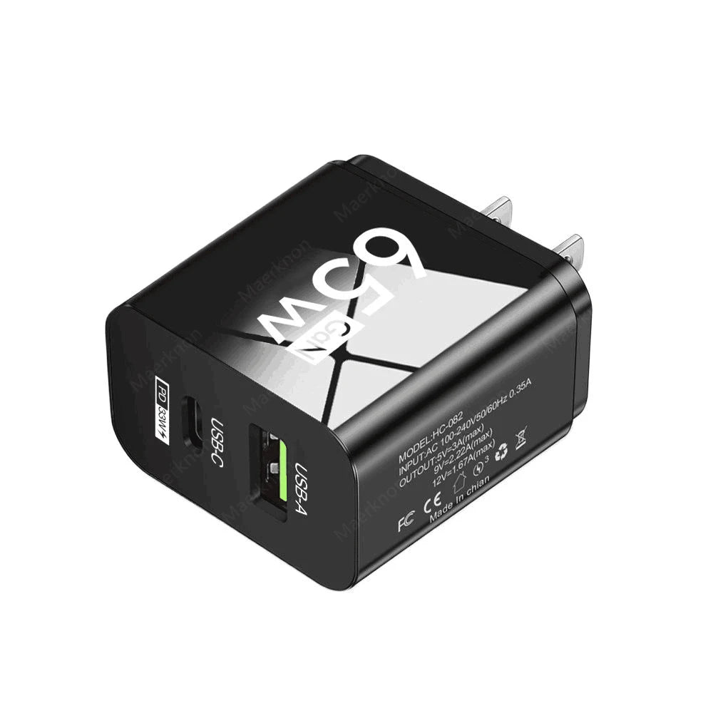 65W GaN USB Charger Type C Fast Charging Mobile Phone Charger Adapter For iPhone Xiaomi Samsung Huawei EU/US Plug Wall Charger