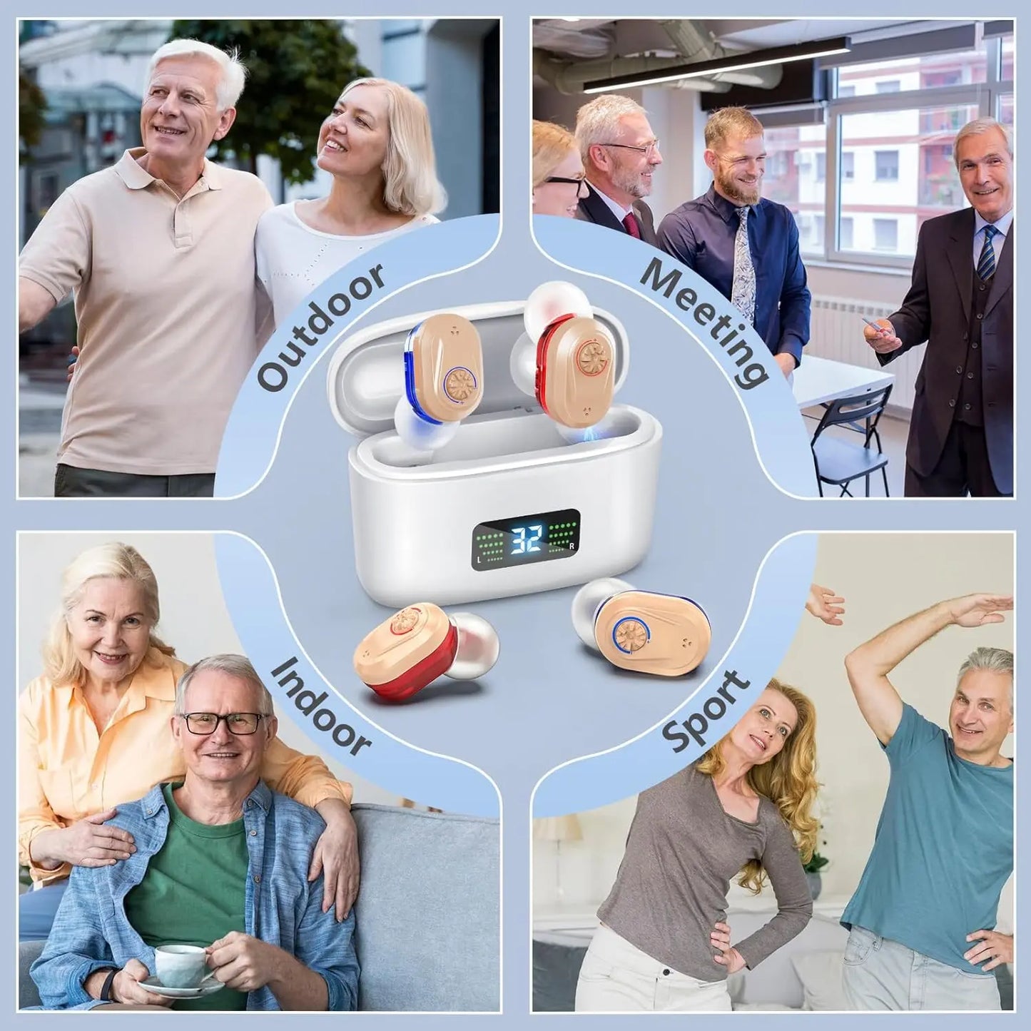 Wireless Mini Noise-cancelling Hearing Aid for Seniors, HD Digital Display, With Large-capacity Battery Charging Box