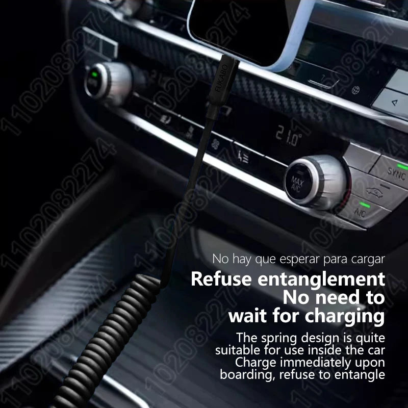 PD 27W Car USB Spring Stretch Cable For iPhone 13 12 11 14 Pro Max Phone Fast Charging Charger Cable X XR XS 7 8 Plus Data Cable