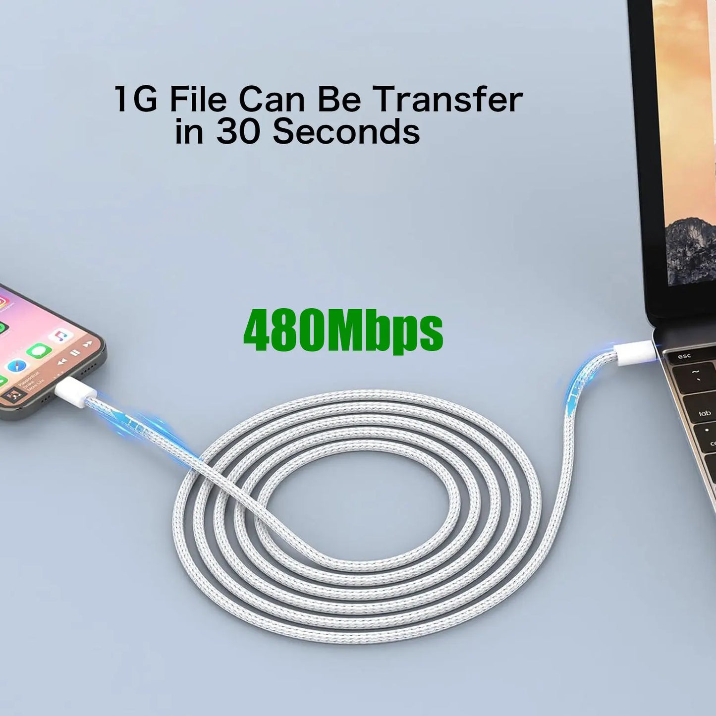 5-2 PCS 60W USB C to USB C Cable for iPhone 16 15 pro Samsung Xiaomi iPad AirPods Macbook Type C To Type C Braided Charger Cable