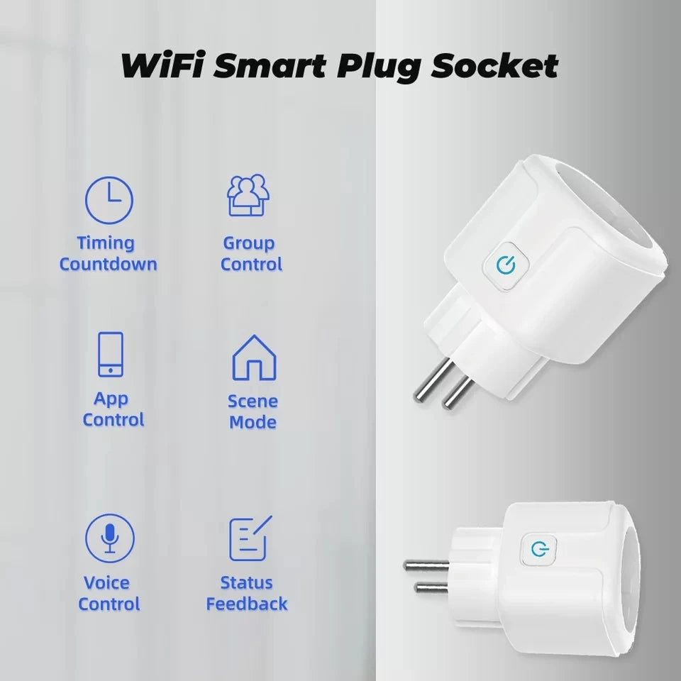 Tuya Smart Wifi Plug 20A Remote Control Smart Socket Outlet EU Power Monitor Timer Function Works with Alexa Google Home