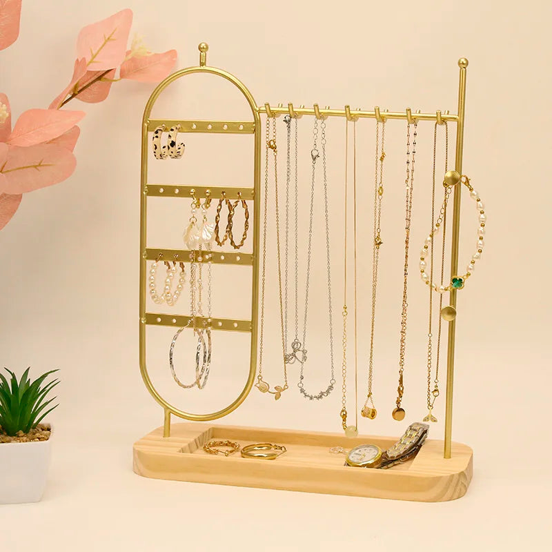 1 desktop solid wood base jewelry rack suitable for organizing and storing watches, earrings, bracelets, necklaces, etc