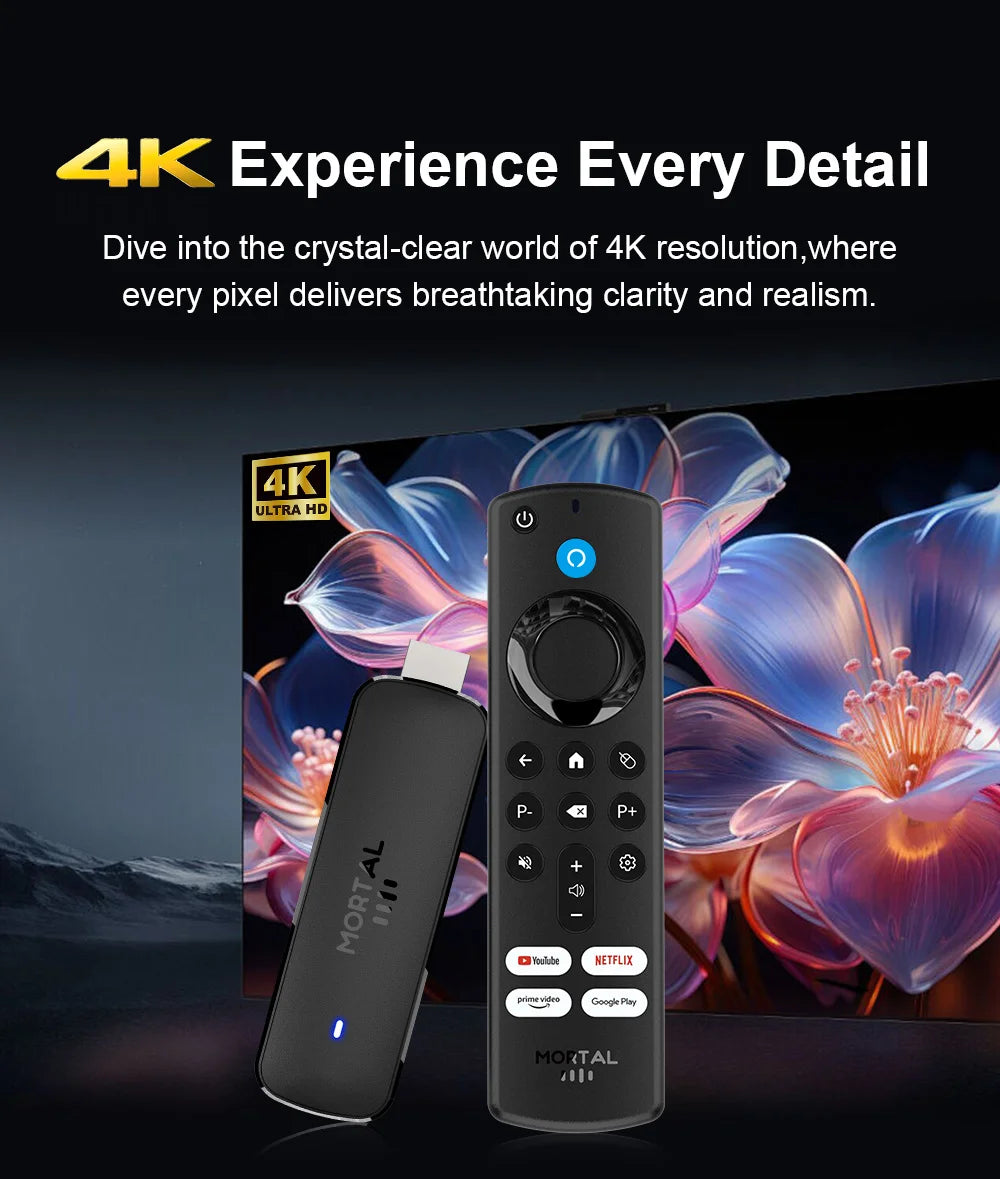 Factory Directly Android14 TV Stick Home theater Mortal Q8 Support 4K@60fps Video Wifi6 Allwinner H313 Quad Core Voice Remote
