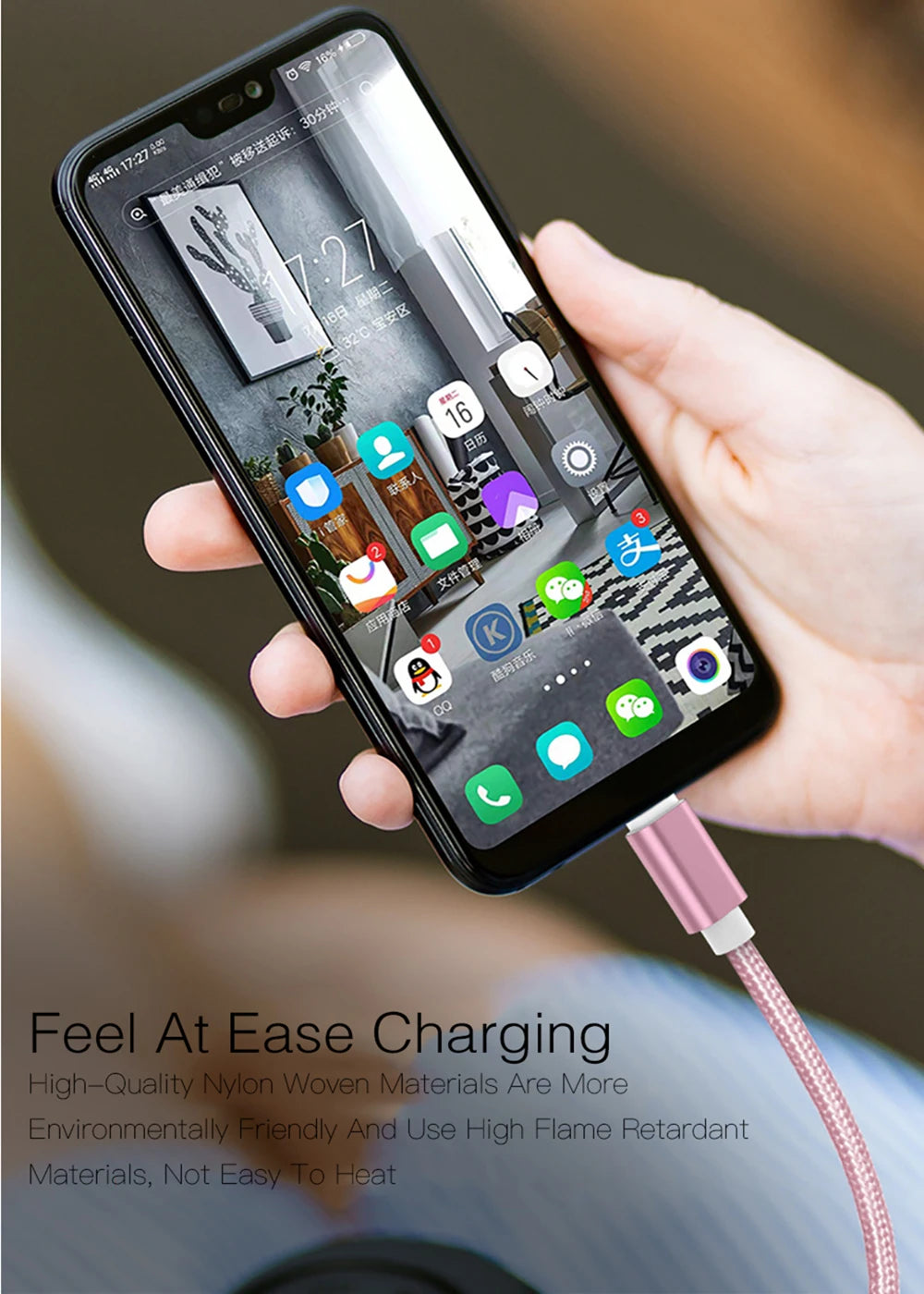 Type C USB Fast Charging Cable for Samsung S23 A55 A35 Xiaomi Redmi Note 13 POCO X5 Huawei Nova 11 Realme iQOO Braided Cable 3m