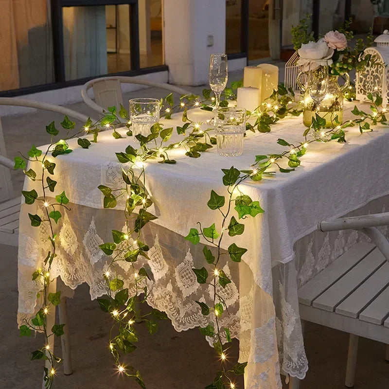 Floral Green Leaf String Lights Artificial Vine Fairy Lights Solar Lights Garland Lights for Home Decoration Christmas Lights