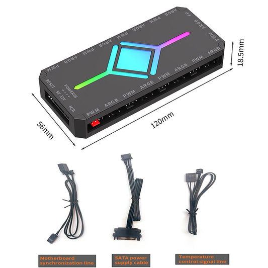 TEUCER Fan Intelligent Temperature Control 5v3 Pin Divine Light Synchronization ARGB Hub PWM HUB Wireless Remote Control