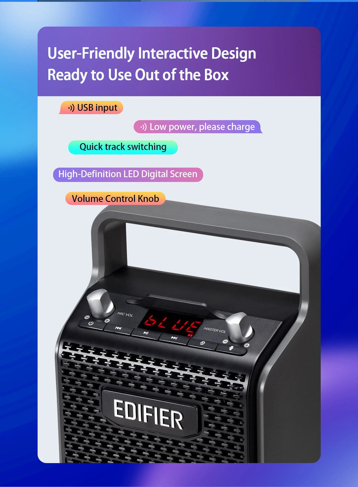 Edifier PP205 Outdoor Portable Bluetooth Speaker Line In USB TF Card Inputs 8 Hours Playback Support Wird Mic Karaoke Speaker