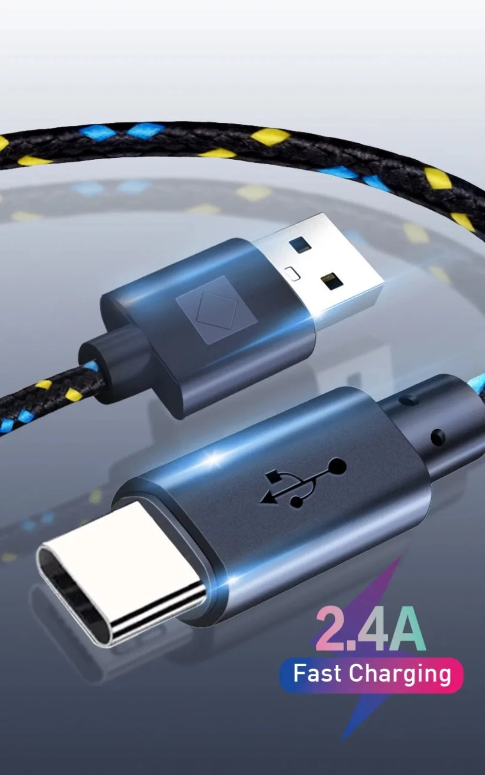 2.4A USB Type C Cable Fast Charging Nylon Braided Data Cable For Xiaomi 13 Huawei P60 Samsung S23 iPad USB C Phone Charger Wires