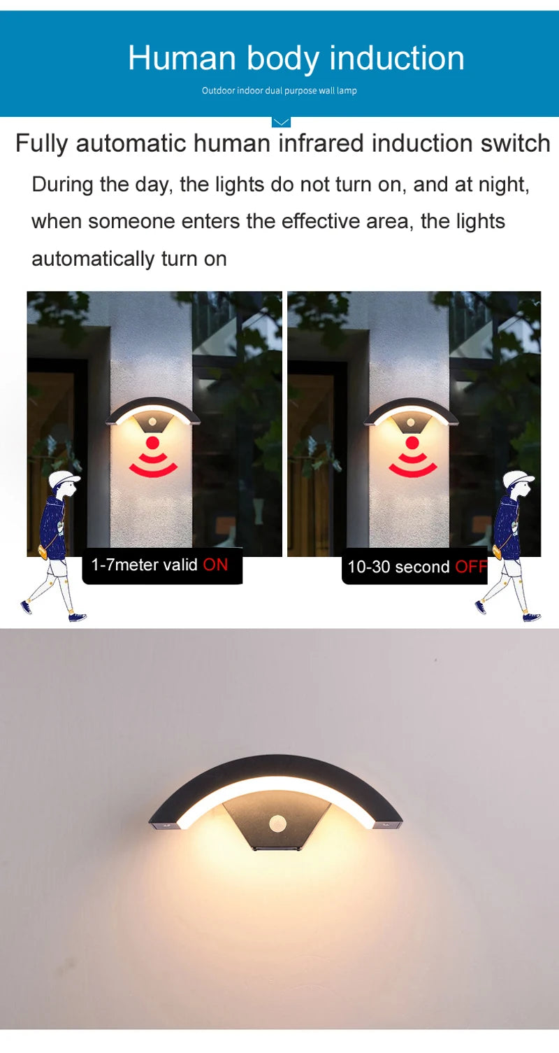 Intelligent Induction Wall Lamp Waterproof Porch Wall Light Outdoor PIR Motion Sensor Lamp Landscape Balcony Garden Corridor