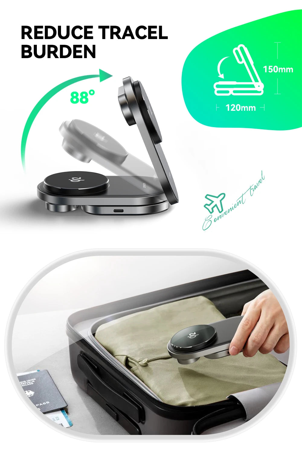 Joyroom Qi2 3 in 1 Wireless Charging Station Foldable Fast Wireless Charger Stand for iPhone 16/15/14/13/12 & Apple Watch JR-W17