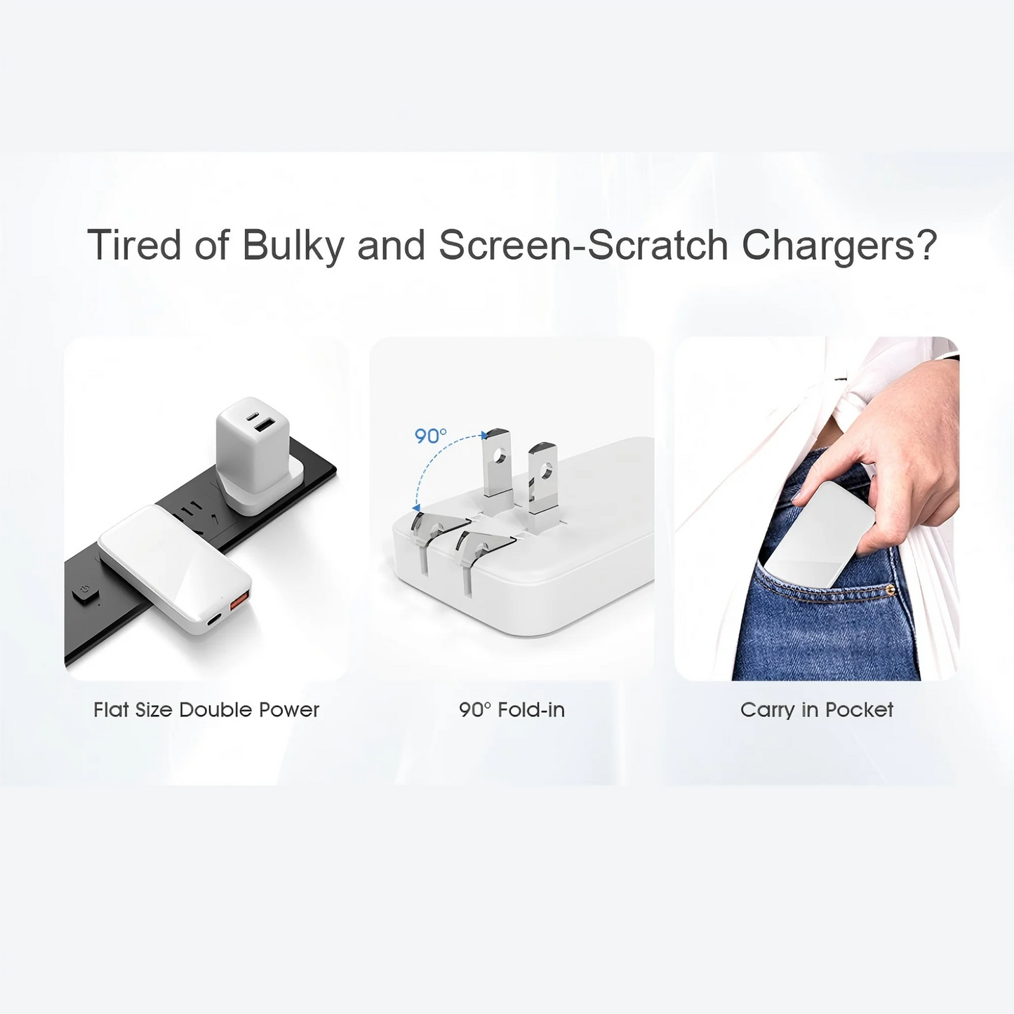 Flat USB C Wall Charger 65W GaN USB-A USB-C Wall Charger Ultra Slim Folding Travel Dual Port USB Wall Charger For Phones Tablets