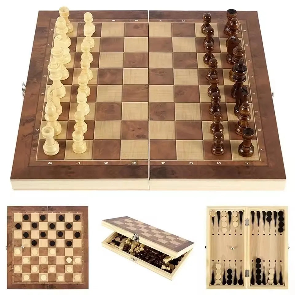 New foldable chessboard 3-in-1 wooden chessboard set for entertainment games