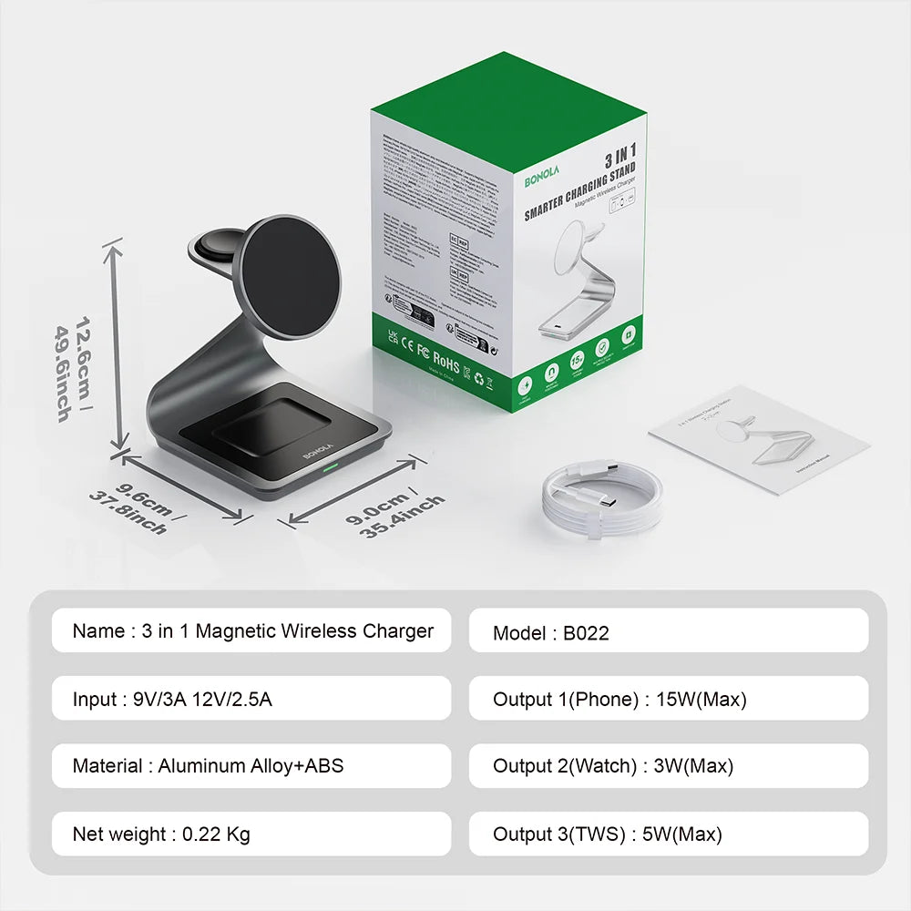 Bonola Magnetic 3 in 1 Wireless Charger Station for Samsung S24 Ultra/S25 25w Fast Charging Stand for Galaxy Watch 7/6/5/Earbuds