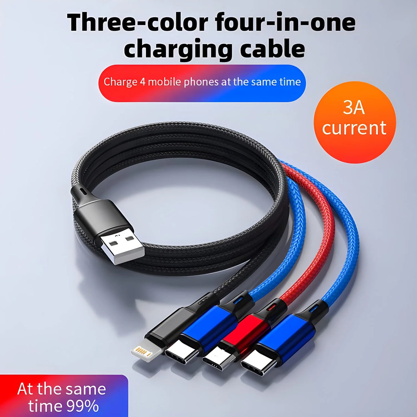 4 in 1 Multi Charger Cable For iPhone 15 14 13Pro Max Mini 3 in 1 Micro USB Type C Fast Charging Cable for Android iPhone Huawei