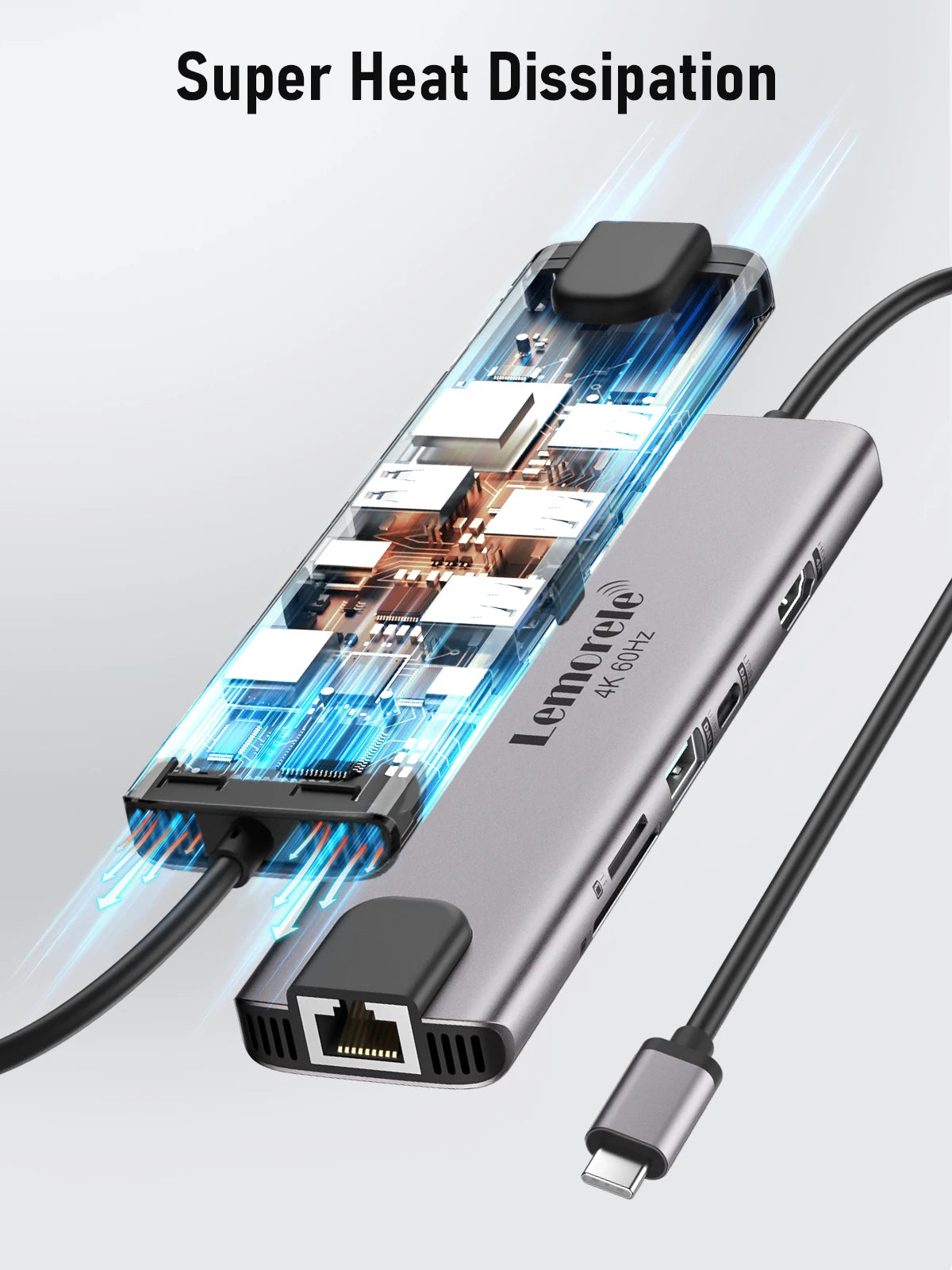 Lemorele 10 in 1 USB C HUB Docking Station Type C Adapter 4K@60Hz HDMI 100W PD RJ45 1000Mbps Ethernet SD/TF Slot for Mac Laptop