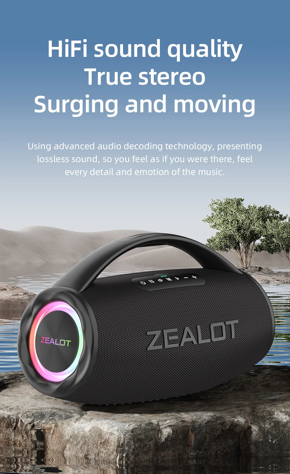 ZEALOT-S97 80W Bluetooth Speaker Powerful Wireless Speaker with Portable Handle, for Party, Camping,RGB Colorful Light