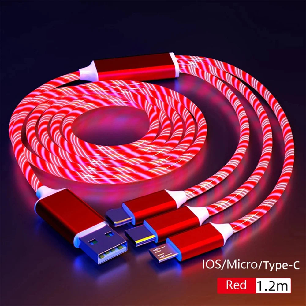 NNBILI 3 IN 1 Glowing LED Light party Phone Charger Luminous USB Type C Cable For Xiaomi iPhone 14 Samsung S24 Phone Accessories