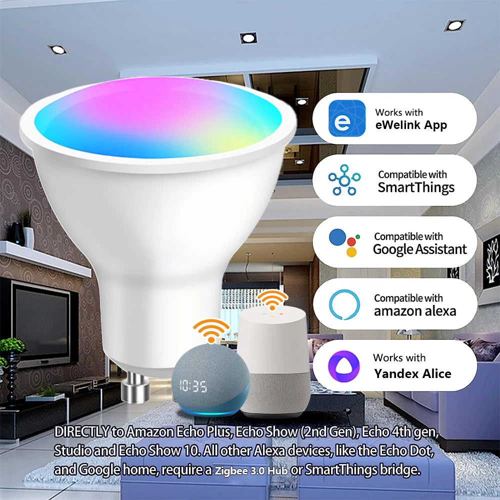 GU10 Zigbee/Wifi Led Light Bulb RGB CW WW Spotlights Led Bulbs Smart Led Lamp Work With Alexa Echo Hub Google Yandex Smartthings