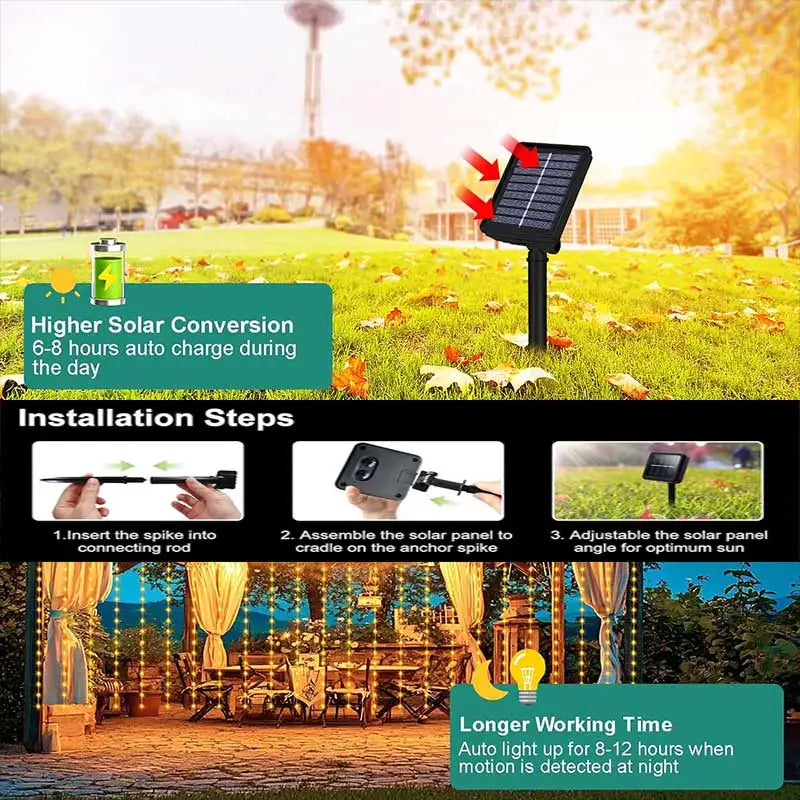 Outdoor Solar Curtain Light String Lights Garden Yard Pavilion Fairy Garland String Lights Holiday Wedding Decor Light