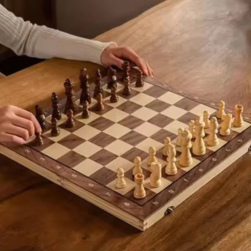 New foldable chessboard 3-in-1 wooden chessboard set for entertainment games