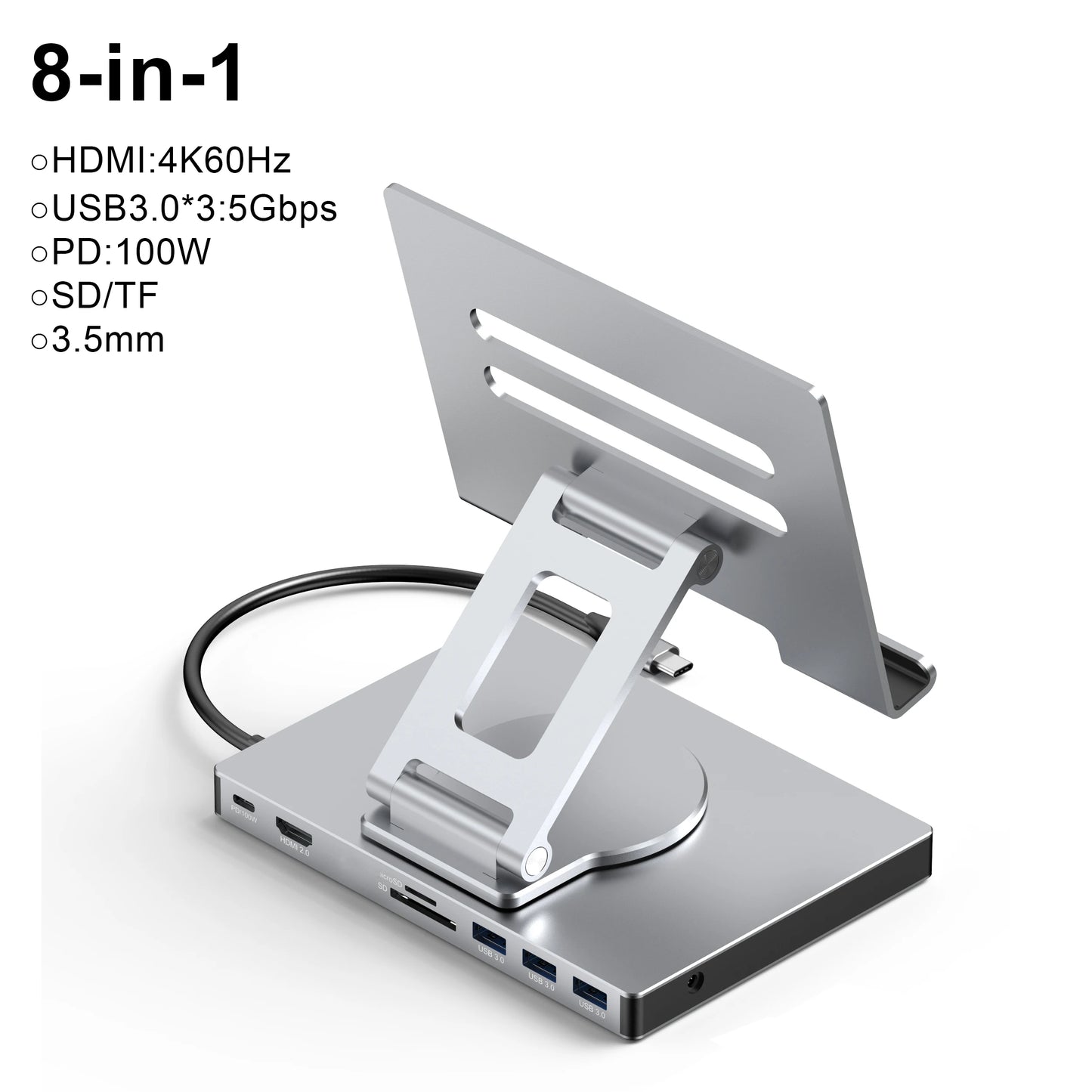 9-in-1 Tablet Docking Station USB C HUB Type C to HDMI2.0 4K 60Hz USB 3.0 5Gbps Fast 1000Mbps RJ45 Adapter PD 100W for PC Laptop