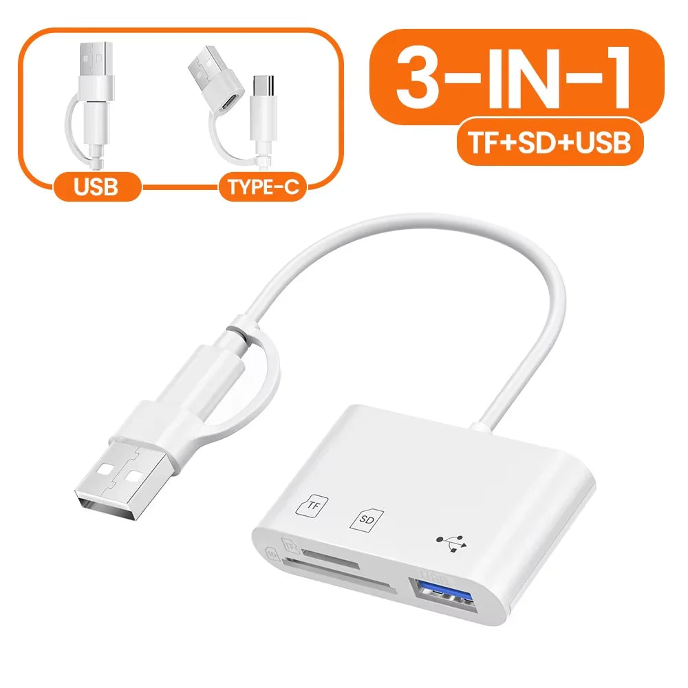 3 in 1 USB/Type C Multifunction Card Reader OTG SD TF Cards USB Memory Cards Reader Converter for MacBook Laptop Samsung