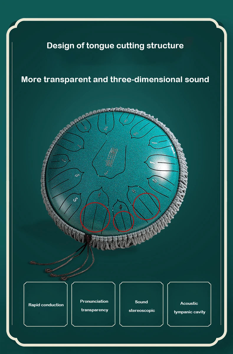 Hluru Music Drum 13 Inch 15 Notes Glucophone Steel Tongue Drum 15 Notes D Tone Ethereal Drum  Percussion Musical Instruments