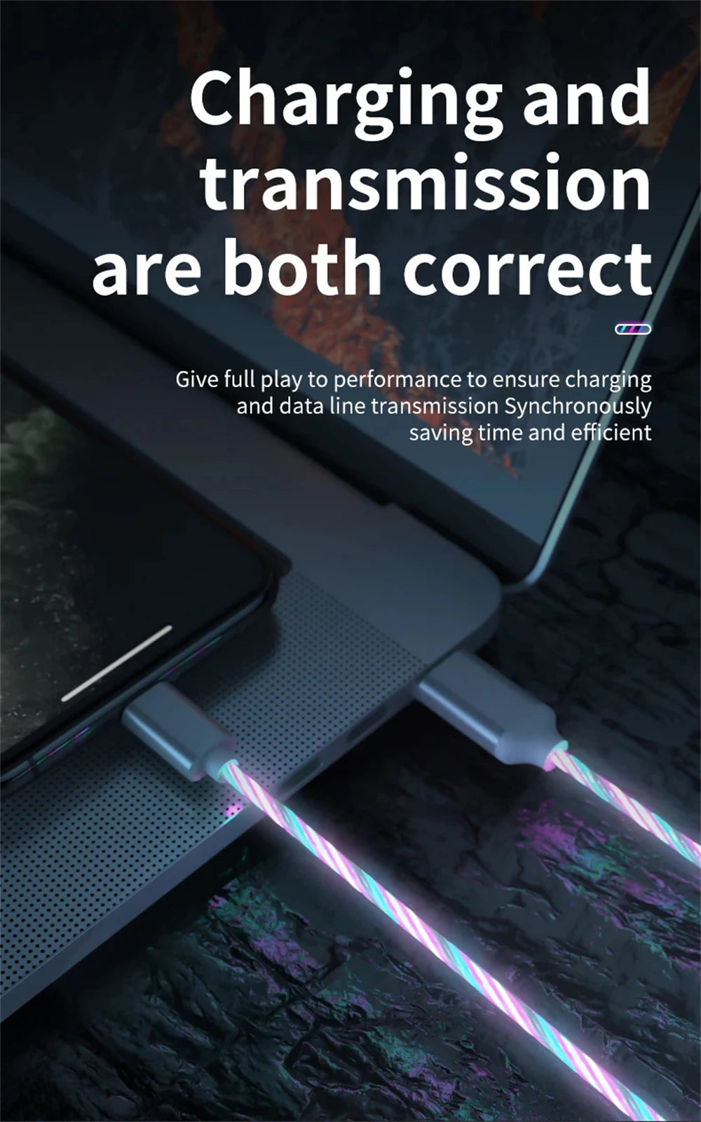 NNBILI 3 IN 1 Glowing LED Light party Phone Charger Luminous USB Type C Cable For Xiaomi iPhone 14 Samsung S24 Phone Accessories