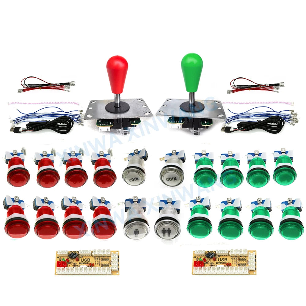 DIY Arcade Game Kit 2 Players Set Light Push Button American Style Joystick USB Encoder Cables For PC Raspberry Pi Mame Parts
