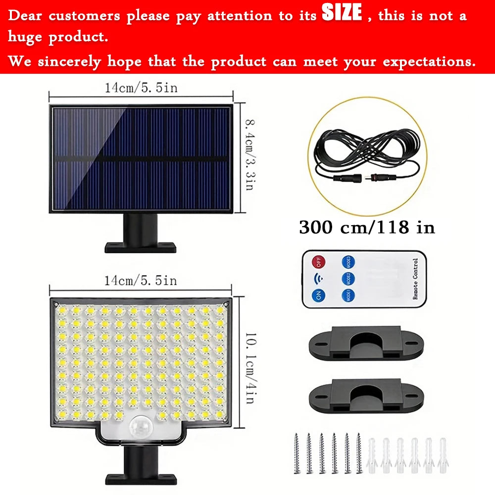 Solar Light Outdoor Waterproof 106 LEDS with Motion Sensor Floodlight Remote Control 3 Modes for Patio Garage Garden Decoration
