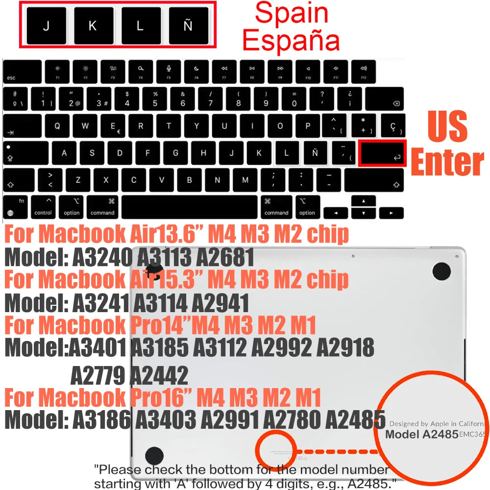 Compatible keyboard cover for 2025 MacBook Air 13.6 M4 A3240 A3113 MacBook Pro14 16 M4 M3 A3185 A3401 A3403 A2991 with touch ID