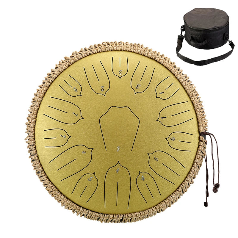 Hluru Music Drum 13 Inch 15 Notes Glucophone Steel Tongue Drum 15 Notes D Tone Ethereal Drum  Percussion Musical Instruments