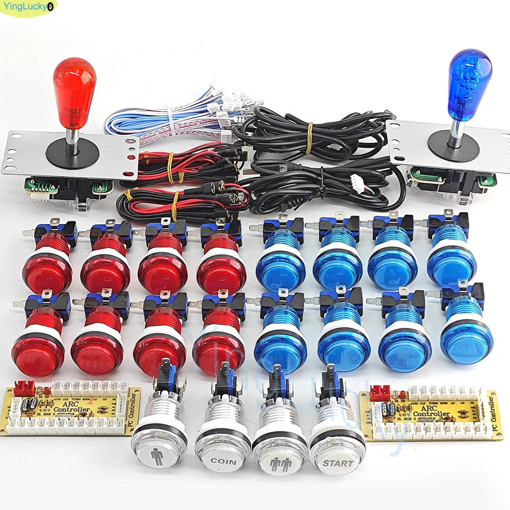 2 Player DIY Arcade Game Kit for PC Raspberry Pi with LED Push Buttons American Style Joystick USB Encoder Cables Mame Jamma